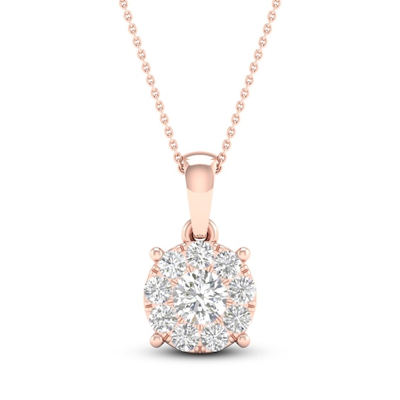 Diamond Halo Necklace 1/2 ct tw Round-Cut 10K Rose Gold 18"