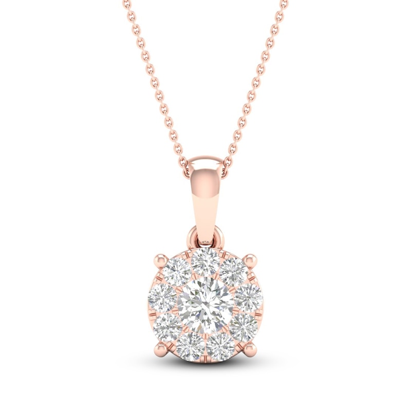 Diamond Halo Necklace 1/2 ct tw Round-Cut 10K Rose Gold 18" with 360