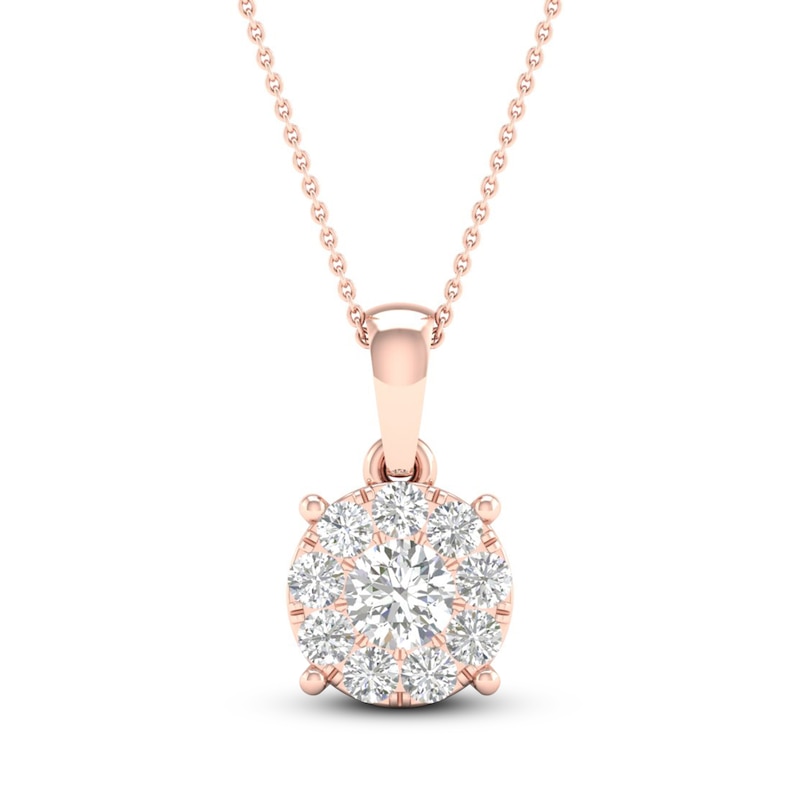 Diamond Halo Necklace 1/2 ct tw Round-Cut 10K Rose Gold 18"