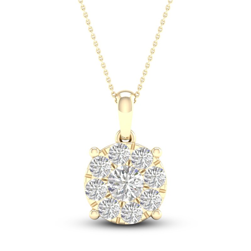 Diamond Halo Necklace 1 ct tw Round-Cut 10K Yellow Gold