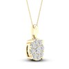 Diamond Halo Necklace 1 ct tw Round-Cut 10K Yellow Gold
