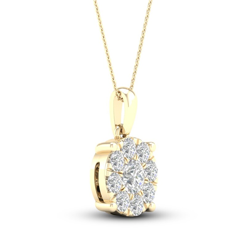 Diamond Halo Necklace 1 ct tw Round-Cut 10K Yellow Gold