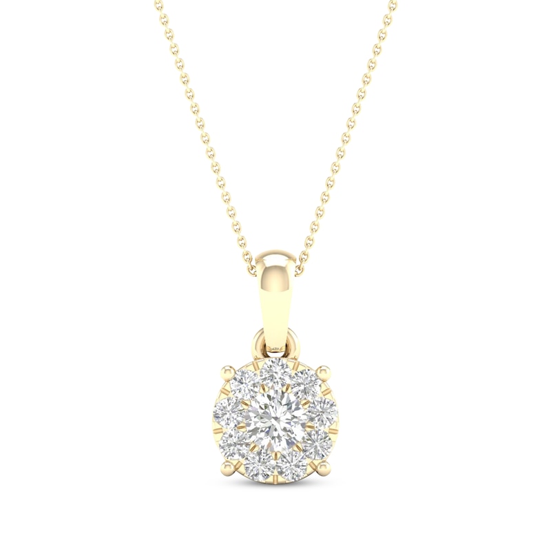 Diamond Halo Necklace 1/4 ct tw Round-Cut 10K Yellow Gold 18"