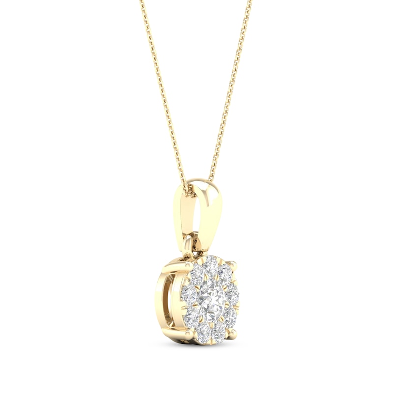 Main Image 3 of Diamond Halo Necklace 1/4 ct tw Round-Cut 10K Yellow Gold 18&quot;
