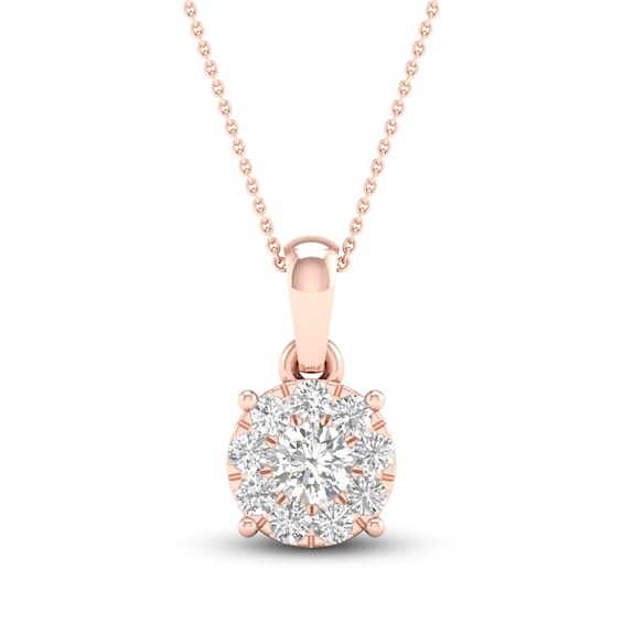 Diamond Halo Necklace 1/4 ct tw Round-Cut 10K Rose Gold 18"
