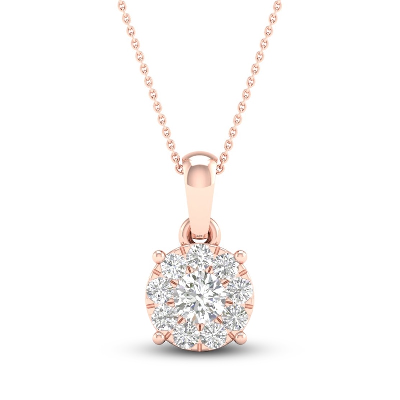 Main Image 1 of Diamond Halo Necklace 1/4 ct tw Round-Cut 10K Rose Gold 18&quot;
