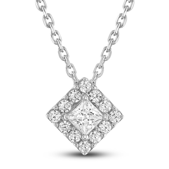 Diamond Necklace 1/4 ct tw Princess & Round 10K White Gold 18"