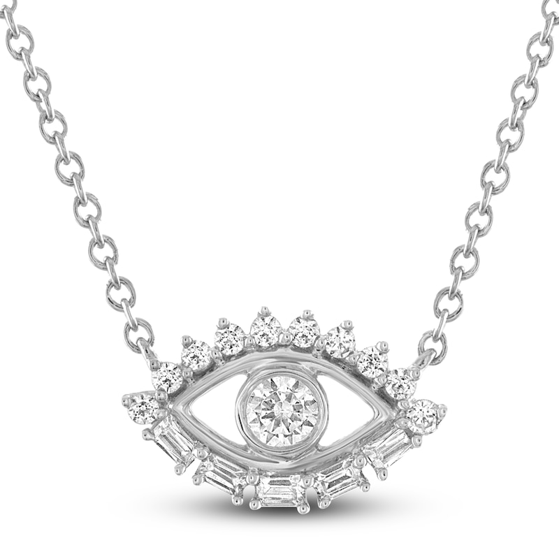 Main Image 1 of Diamond Eye Necklace 1/8 ct tw Round & Baguette 10K White Gold 18&quot;