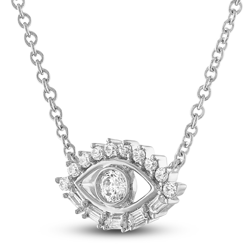Main Image 2 of Diamond Eye Necklace 1/8 ct tw Round & Baguette 10K White Gold 18&quot;