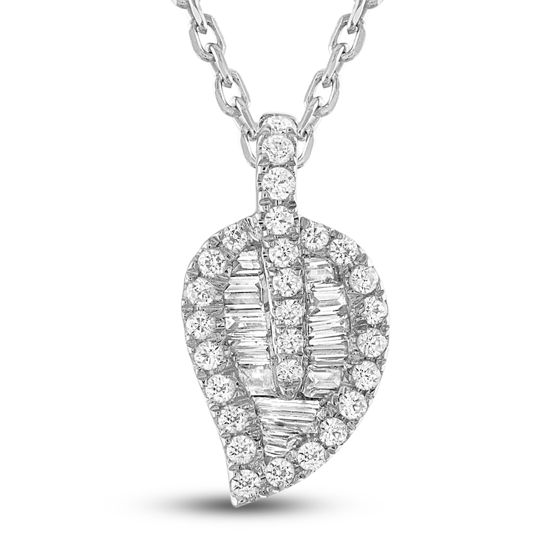 Diamond Leaf Necklace 1/5 ct tw Round & Baguette Sterling Silver 18"