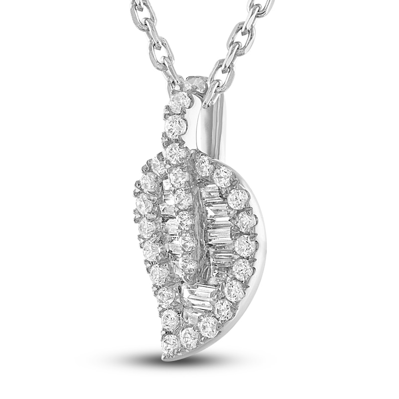 Main Image 2 of Diamond Leaf Necklace 1/5 ct tw Round & Baguette Sterling Silver 18&quot;