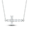 Diamond Cross Necklace 1/15 ct tw Round & Baguette Sterling Silver 18"