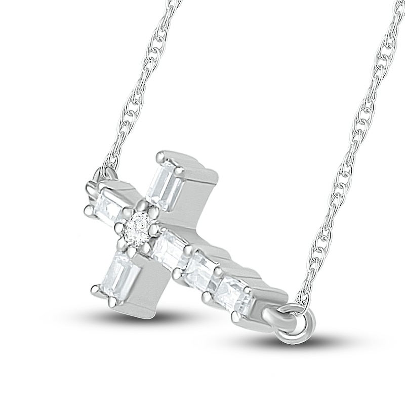 Main Image 2 of Diamond Cross Necklace 1/15 ct tw Round & Baguette Sterling Silver 18&quot;
