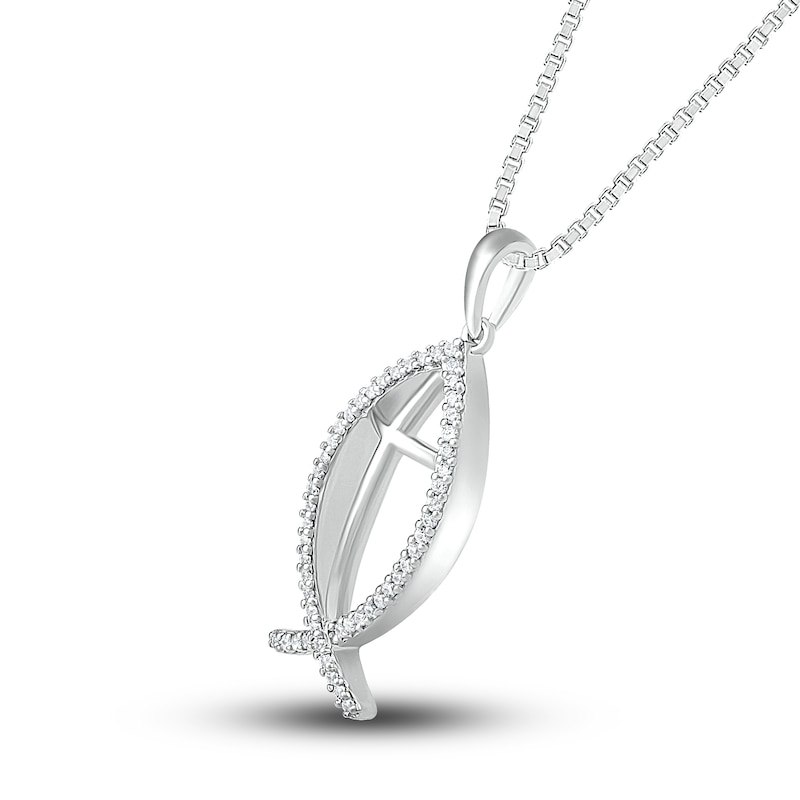 Diamond Ichthys Necklace 1/10 ct tw Round-cut Sterling Silver 18"