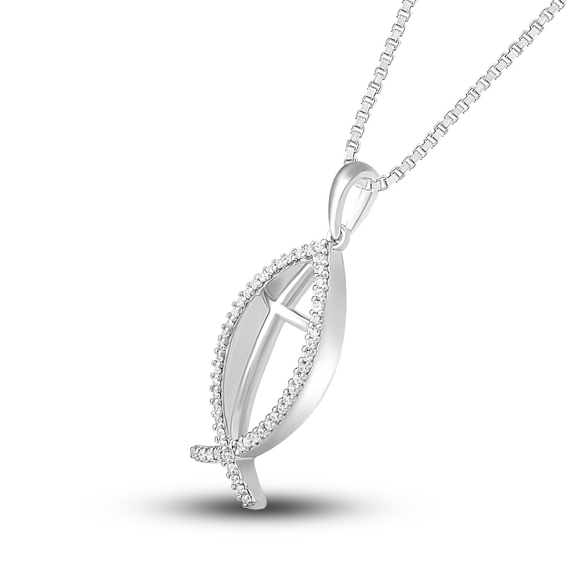 Main Image 2 of Diamond Ichthys Necklace 1/10 ct tw Round-cut Sterling Silver 18&quot;