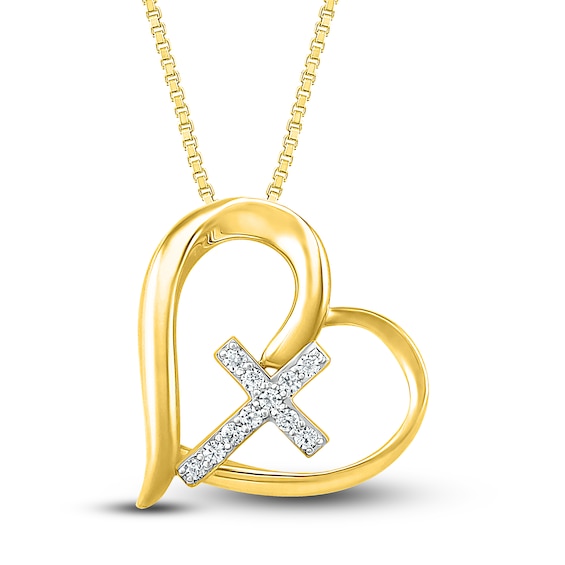 Diamond Heart/Cross Necklace 1/15 ct tw 10K Yellow Gold 18"