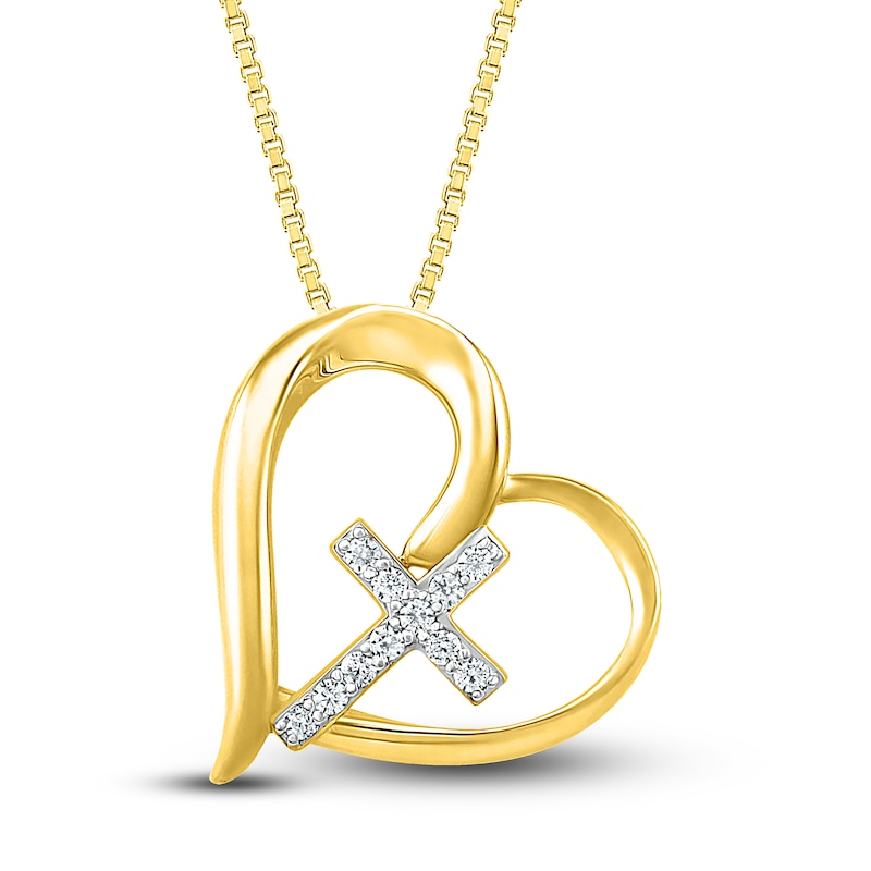 Diamond Heart/Cross Necklace 1/15 ct tw 10K Yellow Gold 18" with 360