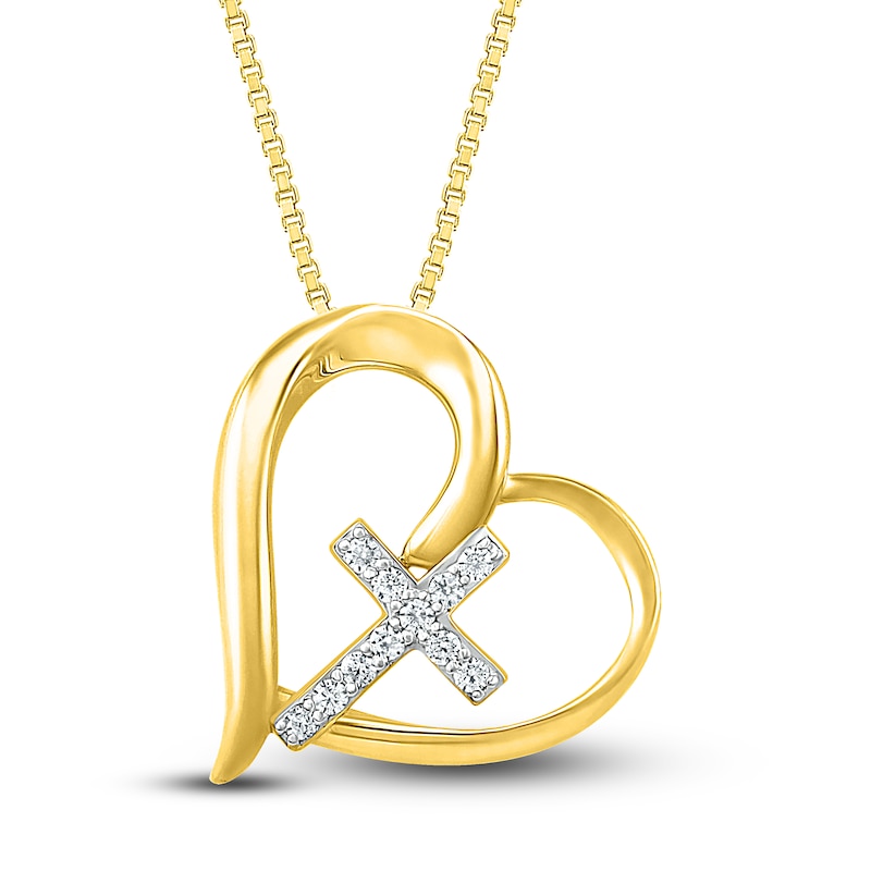 Main Image 1 of Diamond Heart/Cross Necklace 1/15 ct tw 10K Yellow Gold 18&quot;