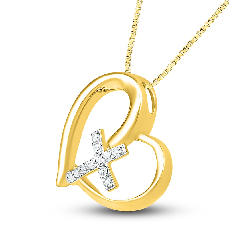 Diamond Heart/Cross Necklace 1/15 ct tw 10K Yellow Gold 18"