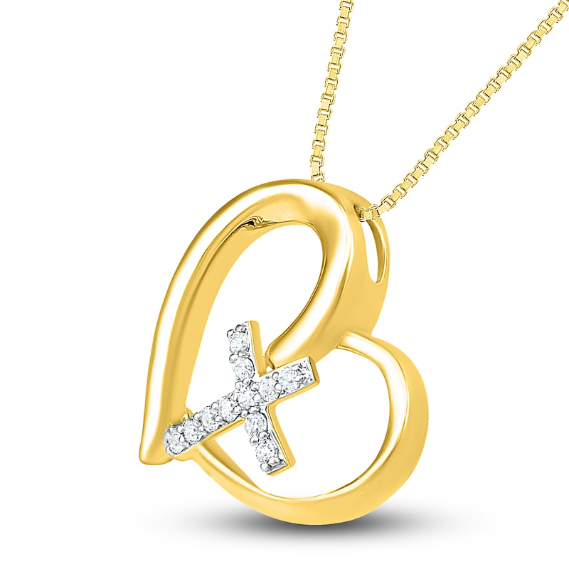 Main Image 2 of Diamond Heart/Cross Necklace 1/15 ct tw 10K Yellow Gold 18&quot;