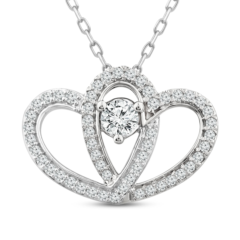 Two as One Diamond Heart Necklace 1/2 ct tw Round-Cut 10K White Gold 18"