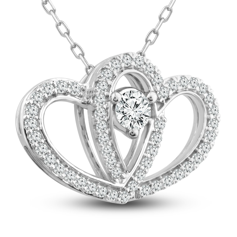 Two as One Diamond Heart Necklace 1/2 ct tw Round-Cut 10K White Gold 18"