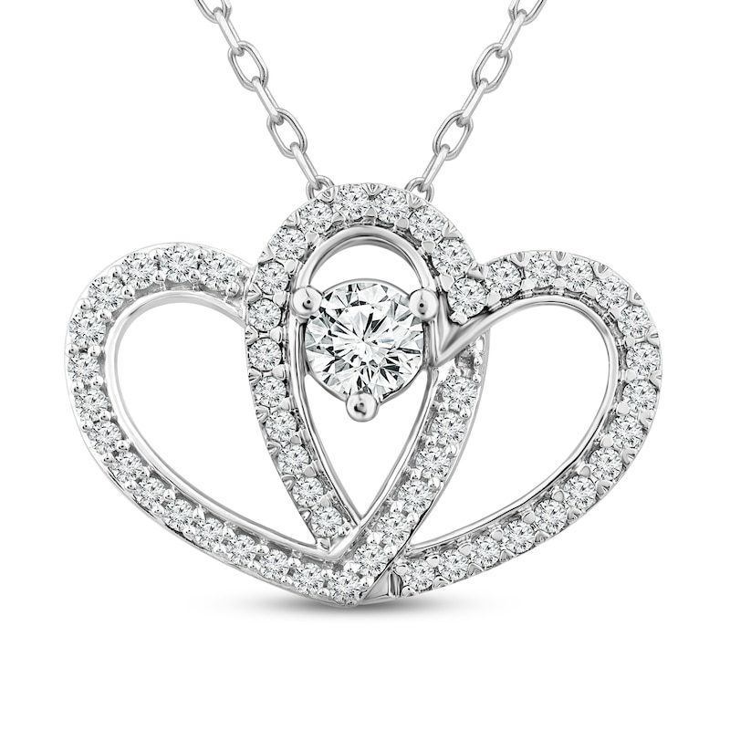 Two as One Diamond Heart Necklace 3/4 ct tw Round-Cut 10K White Gold 18"