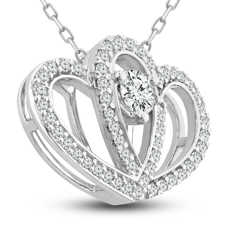 Two as One Diamond Heart Necklace 3/4 ct tw Round-Cut 10K White Gold 18"