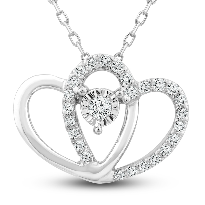 Two as One Diamond Heart Necklace 1/10 ct tw Round-Cut 10K White Gold ...