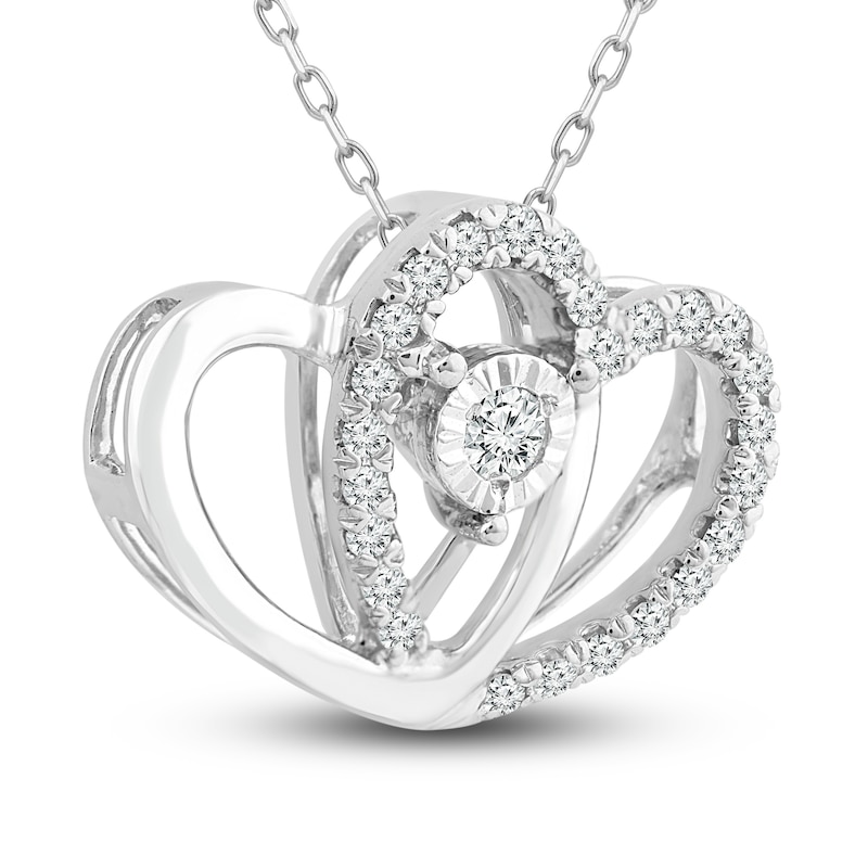 Two as One Diamond Heart Necklace 1/10 ct tw Round-Cut 10K White Gold ...