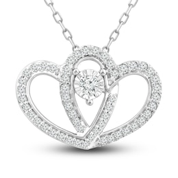 Two as One Diamond Heart Necklace 1/4 ct tw Round-Cut Sterling Silver 18&quot;