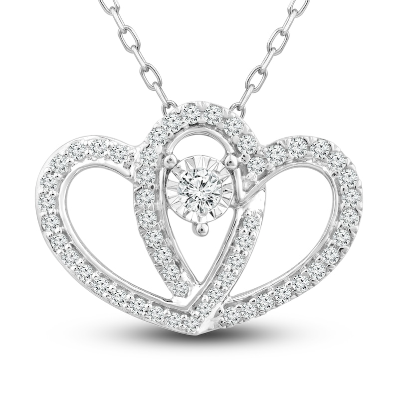 Two as One Diamond Heart Necklace 1/4 ct tw Round-Cut Sterling Silver 18"