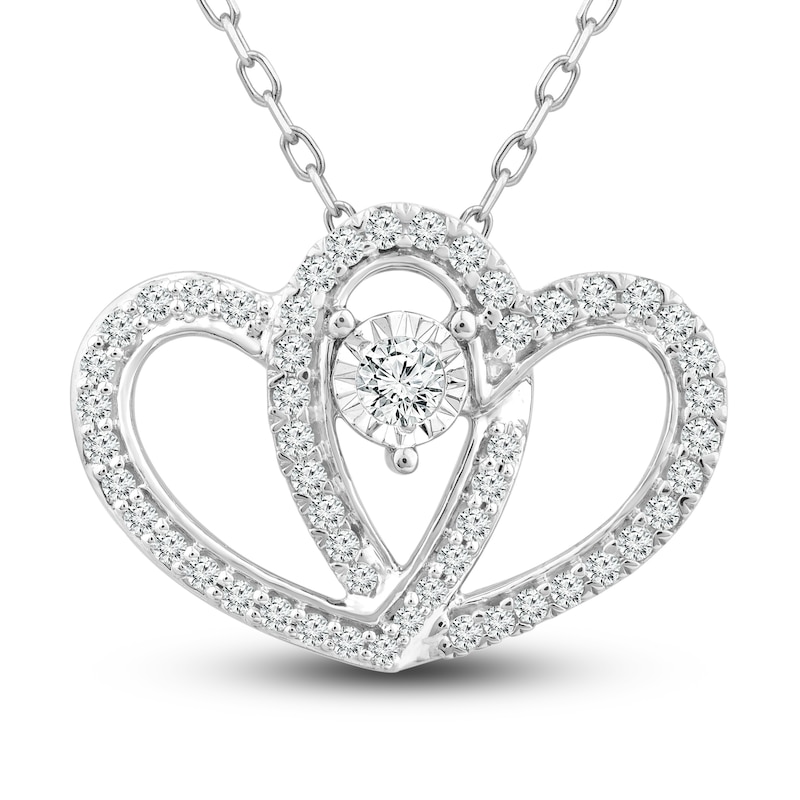 Two as One Diamond Heart Necklace 1/4 ct tw Round-Cut Sterling Silver ...