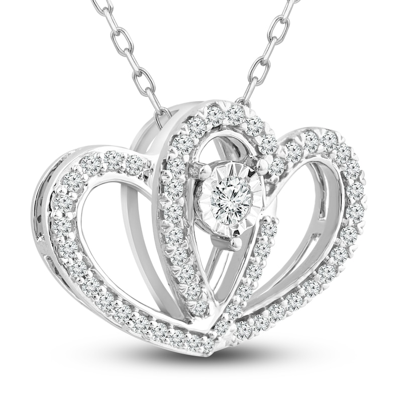 Two as One Diamond Heart Necklace 1/4 ct tw Round-Cut Sterling Silver 18"