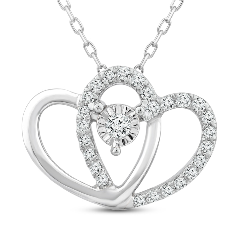 Two as One Diamond Heart Necklace 1/10 ct tw Round-Cut 10K Sterling ...
