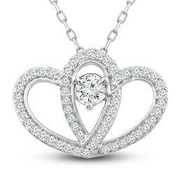 Two as One Diamond Heart Necklace 1/2 ct tw Round-Cut Sterling Silver 18&quot;