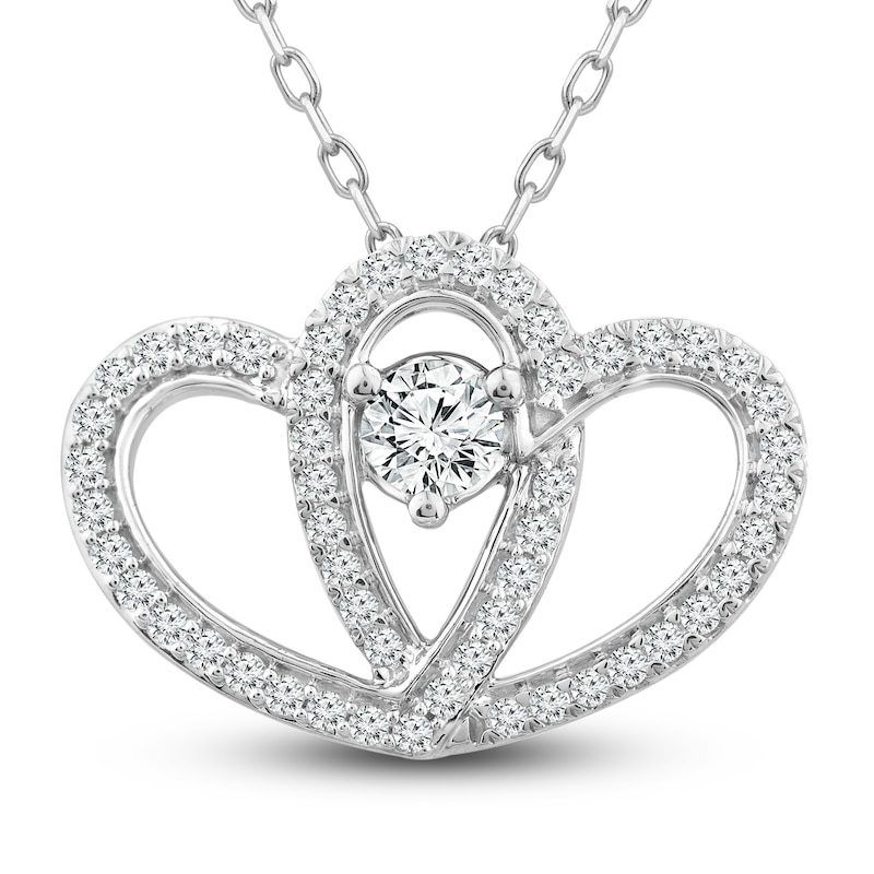 Two as One Diamond Heart Necklace 1/2 ct tw Round-Cut Sterling Silver ...