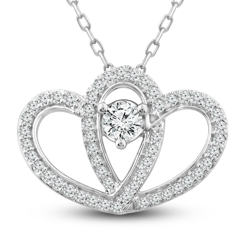 Main Image 1 of Diamond Heart Necklace 1/2 ct tw Round-Cut Sterling Silver 18&quot;