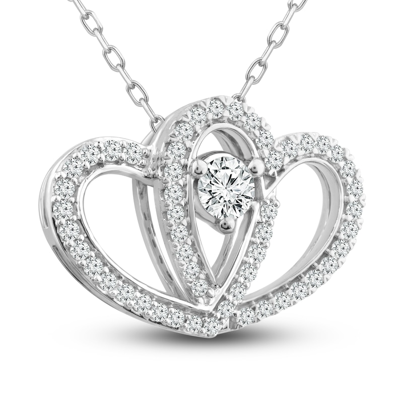 Main Image 2 of Diamond Heart Necklace 1/2 ct tw Round-Cut Sterling Silver 18&quot;