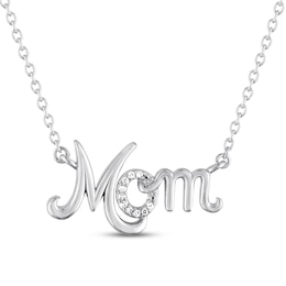 "Mom" Necklace with Diamonds Sterling Silver