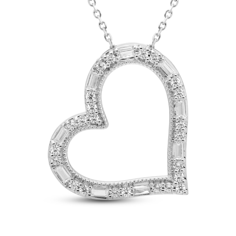 Neil Lane Diamond Heart Necklace 1/2 ct tw Round & Baguette-cut 14K White Gold 18"