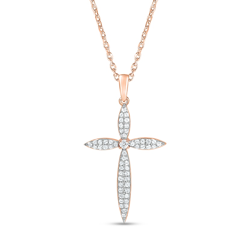 Main Image 1 of Diamond Cross Necklace 1/4 ct tw Round-cut 10K Rose Gold 18&quot;