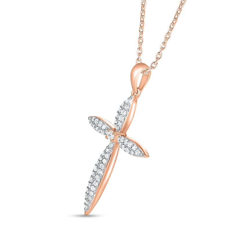 Main Image 2 of Diamond Cross Necklace 1/4 ct tw Round-cut 10K Rose Gold 18&quot;