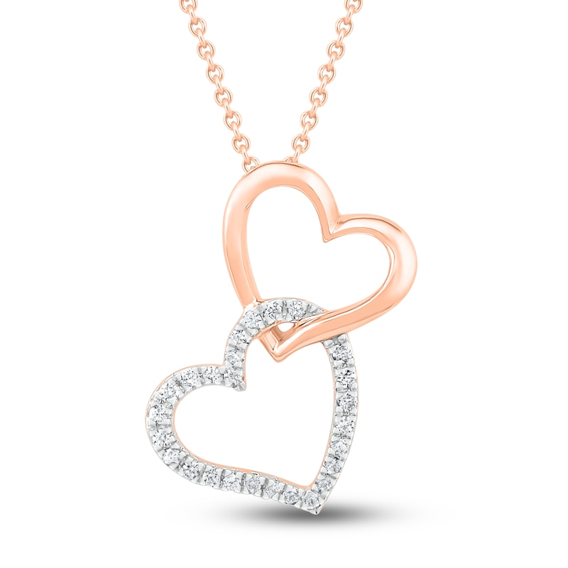 Main Image 1 of Diamond Double Heart Necklace 1/10 ct tw 10K Rose Gold 18&quot;