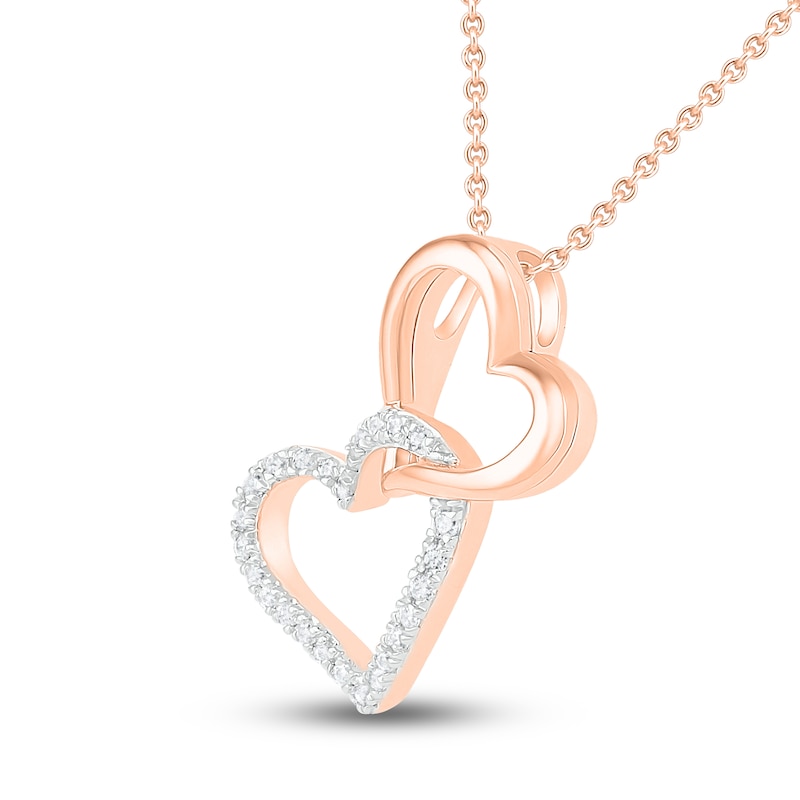 Main Image 2 of Diamond Double Heart Necklace 1/10 ct tw 10K Rose Gold 18&quot;