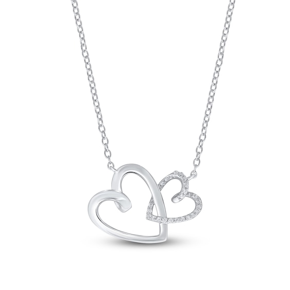 Kay Diamond Double Heart Necklace 1/10 ct tw Round-cut Sterling Silver 18"