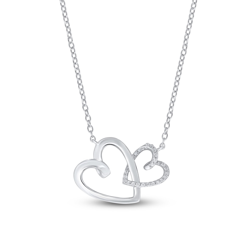 Diamond Double Heart Necklace 1/10 ct tw Round-cut Sterling Silver 18 ...