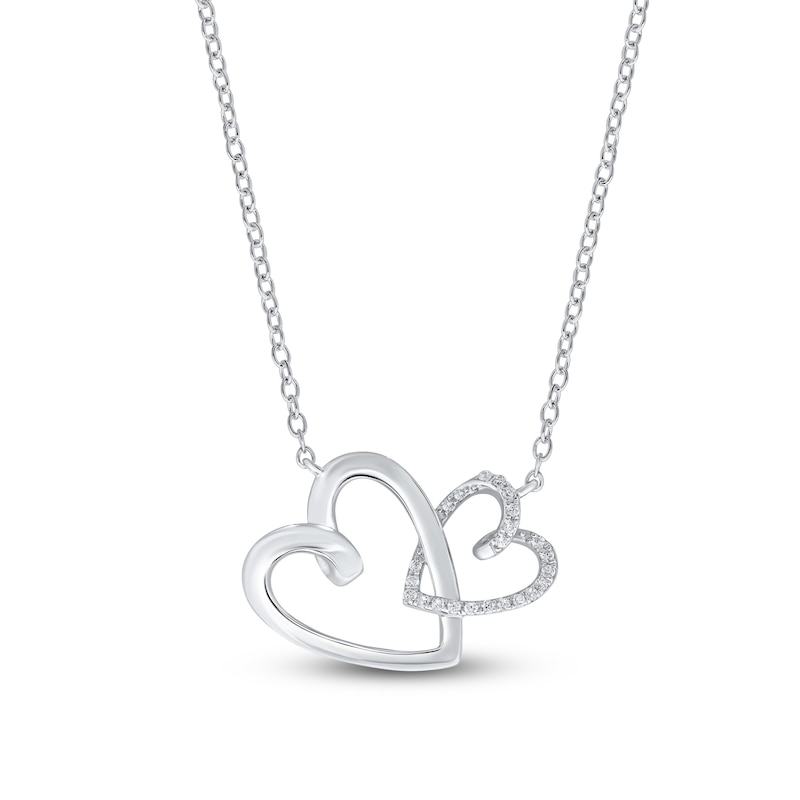 Main Image 1 of Diamond Double Heart Necklace 1/10 ct tw Round-cut Sterling Silver 18&quot;