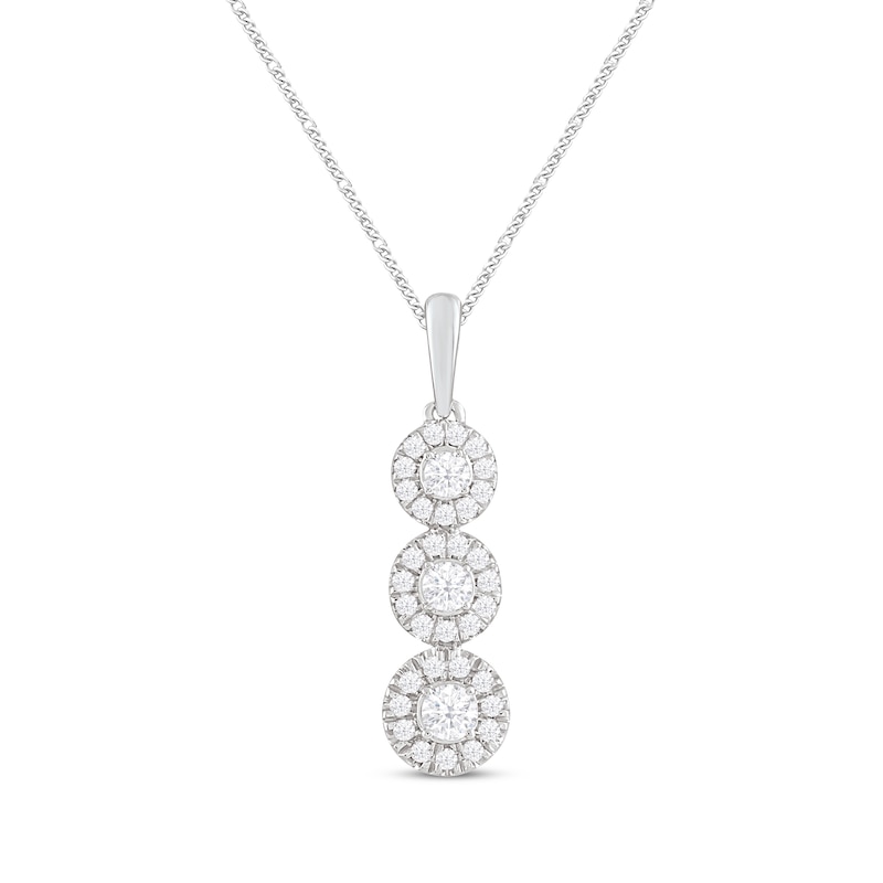 Main Image 1 of Diamond Three-Stone Necklace 1/3 ct tw Round-cut 10K White Gold 19&quot;