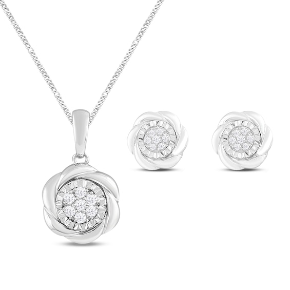 Diamond Boxed Set 1/10 ct tw Round-cut Sterling Silver 19"